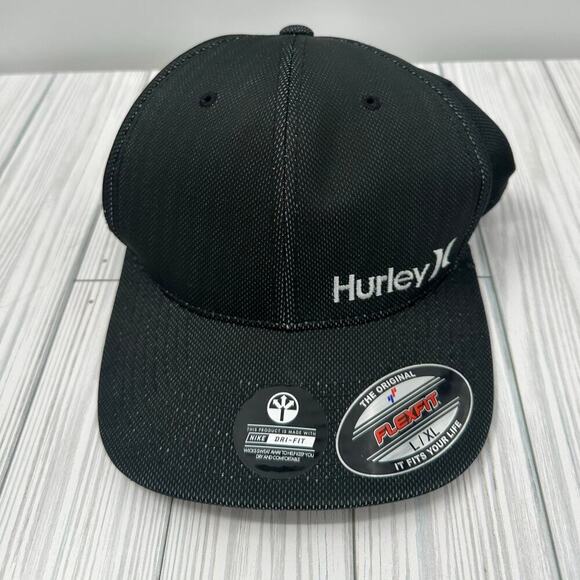 Hurley Men's Flexfit Hat L/XL Black Nike Dri-Fit‎ Stretch Fitted Cap Surf Skate - Picture 1 of 4